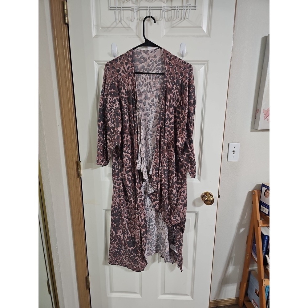 LuLaRoe Wrap Dress Animal Print Brown Pink Black Long 3/4 Sleeve V Neck L